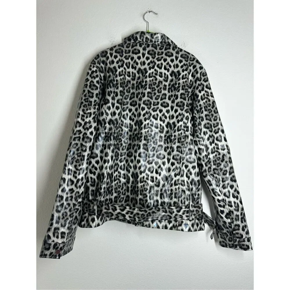 NWT MAN Boohoo Women Animal Print Polyurethane Zip Rein Jacket Size XXL Belted